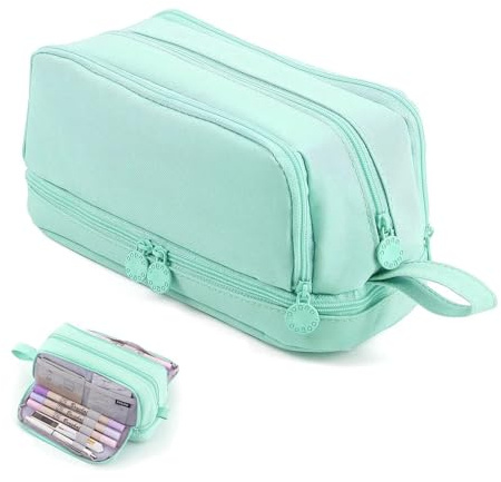 Yixinhe Large Capacity Pencil Case, Pencil Pouch with Sticky Note and 4 Compartments Multifunctional Stationery Organizer for Girls Boys, Office Makeup Bag Portable Pen Bag for Students Women Men