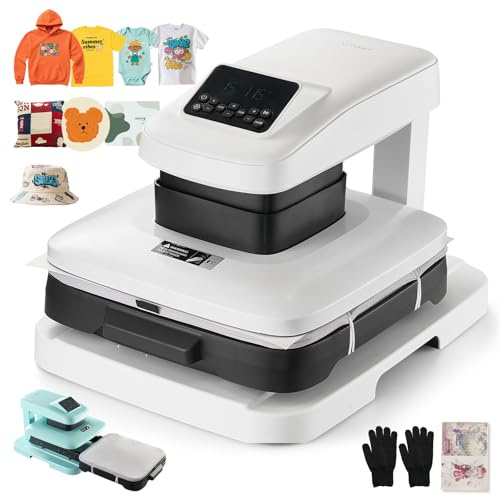 VEVOR Macchina per Pressatura a Caldo Automatica, 38 x 38 cm, per Magliette con Rilascio Automatico e Pressione Regolabile, Display Digitale, per Progetti di Trasferimento Termico, Bianco