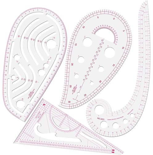 Ousuwo Professionelles Schneider-Lineal-Set für Musterherstellung und Bekleidungsbau, 4-teiliges Set mit Kurvenlineal, metrischen Messwerkzeugen für Schneidern, DIY-Nähen und Schneiderbedarf