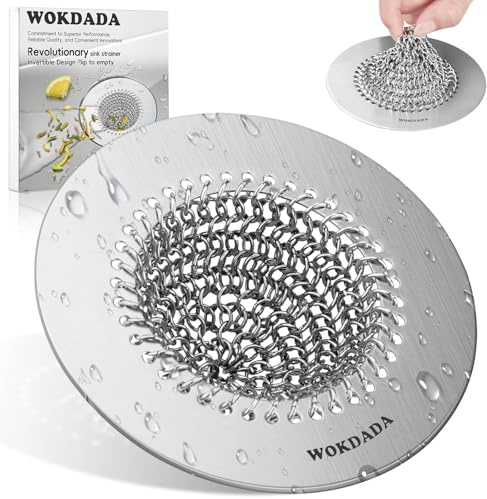 wokdada Kitchen Sink Strainer, Reversible Anti-Clog Kitchen Sink Drain Strainer, Easy Clean & 304 Stainless Steel Kitchen Sink Plug Strainer, Patented Handcrafted, Fits UK Sinks Hole Diameter (78mm)