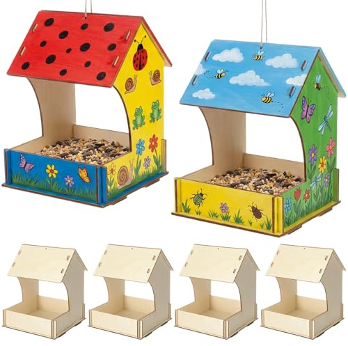 DoubleFill 6 Pack Wooden Bird Feeder Kits, DIY Bird House Kits, Build and Paint Craft for Adults, Unfinished Birdhouse Wood Craft for Educational Fun Art Outdoor Activities Gifts