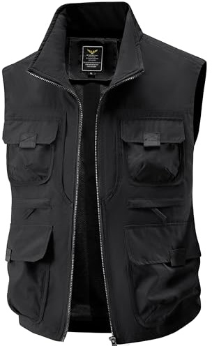 OpusBags Men's Lightweight All-Season Deep Cargo Vest Jacket with Multi-Pocket Outdoor Workwear for Fishing, Safari, Travel & Zippered Door Panels
