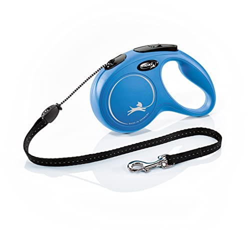 flexi® Classic M | Laisse rétractable à cordon de 5 m pour chiens jusqu'à 20 kg | Bleu | laisse à enrouleur pour chien | Poids : 220 g | Dimensions : 10,8 x 17,6 cm