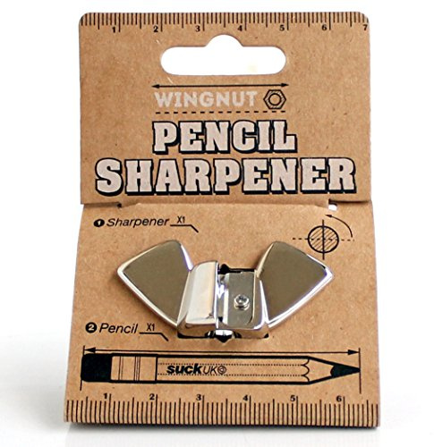 SUCK UK Bleistiftspitzer „Flügelmutter“ Anspitzer für Bleistifte Sharpener Manuel verchromtes massives Metall Bleistiftanspitzer Spitzer Schreibwaren Zubehör Federmappen Inhalt Silber Spitzermesser