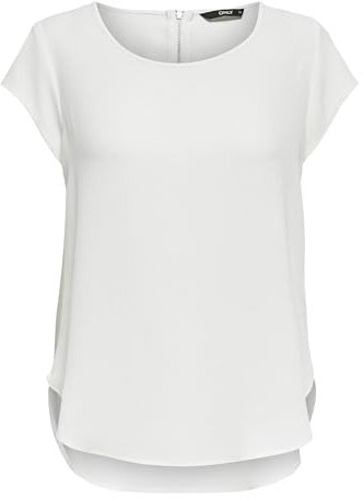 ONLY Damen Einfarbige Kurzarm Bluse Basic Rundhals Ausschnitt Blusen T-Shirt Blouse Oberteil ONLVIC, 15142784,Weiß,40