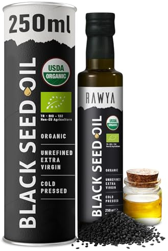 Huile de Nigelle BIO Pressée à froid, Pure, Cumin noir - Soin 100% Naturel,Bouteille en Verre - Oméga 3 6 9 - Repas Sains - Idéal pour les Vinaigrettes, 250 ml