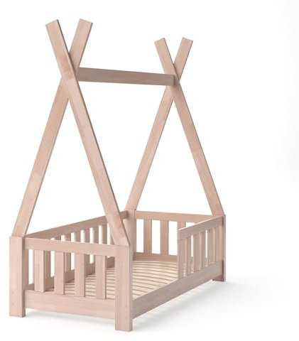 VitaliSpa Kinderbett Tipi, Braun, 70x140 cm mit Zaun, geeignet für Kinder ab 3 Jahren, inklusive Lattenrost