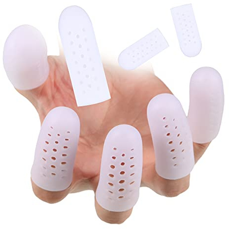 Tondiamo 20 Pieces Silicone Finger Cots Protectors Caps with Holes for Wound, Breathable Cots Finger Cover Sleeves for Cracking, Eczema, Trigger, Blisters, Corn, Broken Toe(White)