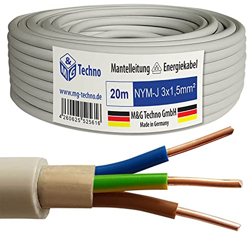 M&G Techno 20m NYM-J 3x1,5 mm² Mantelleitung Feuchtraumkabel Elektrokabel Kupfer Made in Germany