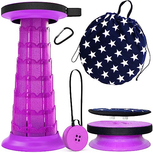 ALEVMOOM Collapsible Stool with Cushion, Lightweight Telescoping Portable Stool for Hiking BBQ with Carry Bag&Carabiner Max Load 440lb