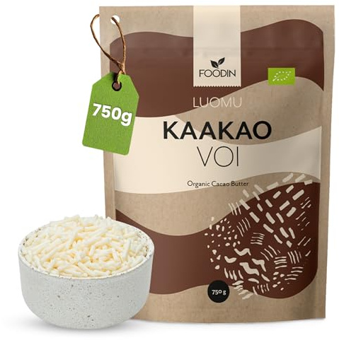 FOODIN kakaosmör 750g, ekologiskt kakaosmör för kosmetika, sötdoftande för hudvård, bakning och matlagning, perfekt för receptbehov