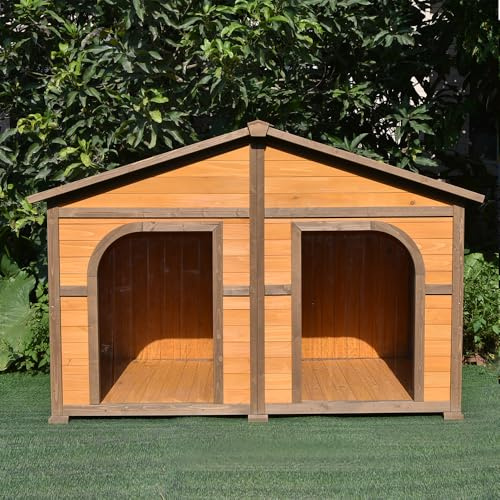 Animal Valley - Doppel-Hundehütte mit Dach Shingle Schwarz – Holz und Shingle – L 185 x B 106 x H 120 cm – Größe XXL – Beige und Braun – für große Hunde