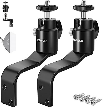 NEEWER 2er Pack E Typ Wand Deckenhalterung, Ringlicht Wandhalterung mit abnehmbarem Kugelkopf, 5/8 Bolzen, 1/4 Schraube für Blitzlicht, Kamera, Monitor, Studiobeleuchtung, max Belastung: 2kg, TS007