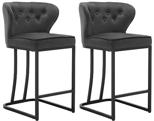 WOLTU Barhocker 2er Set, Barstuhl, Bistrohocker, Polsterhocker, Tresenhocker,Design-Hocker, mit großer Sitzfläche, Rückenlehne,Samtbezug, für Bar Kücheninsel Esszimmer,Dunkelgrau, BH383dgr-2