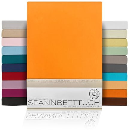 BEAUTEX Spannbetttuch Bettlaken aus Baumwolle, Premium Jersey Stoff 160g/m², Größe und Farbe wählbar (Topper - 90x200x15 cm, Orange)