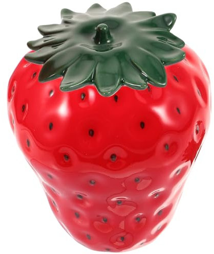 VILLCASE Strawberry Shaped Ceramic Storage Jar Multi-functional Tea Canister Lid Space-saving Food Container for Tea Sugar and Cookie Storage Food-grade Material