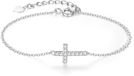 SILBERTALE 925 Sterling Silber Kreuz Armband für Frauen Zierliche Glaube Armbänder Religiöse Perlenkette Armbänder Konfirmation Geschenke