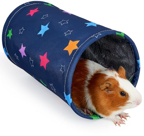 Glittme Guinea Pig Tunnel Washable Guinea Pigs Hideout Portable Rabbit Tunnels Soft Ferret Tunnel for Playing Resting Guinea Pig Accessories for Hedgehogs, Hamster,Colorful Stars