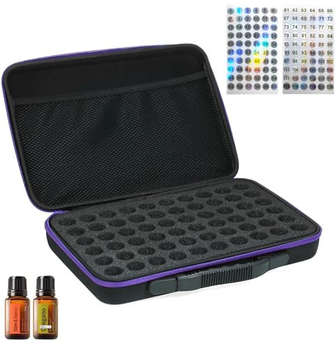 Omevett 60 Bottles Essential Oil Carrying Case Nail Polish Organiser Essential Oil Storage Box with Label Stickers Essential Oil Holder Traveling EVA Carrying Case Large Capacity Foam Insert Tote