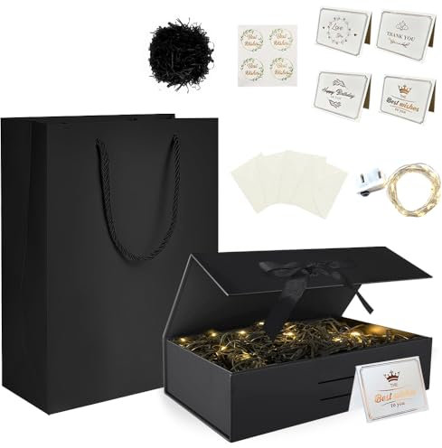 HIQE-FL Geschenkverpackung Box,26x19x8.5cm Geschenkverpackung Box mit Band,Geschenkbox mit Schleife,Geschenkkarton Für Geschenke,Magnetische Geschenkschachtel mit Deckel