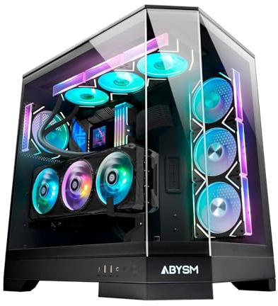 ABYSM Gaming Gamer Danube SAVA H600 Black E-ATX PC-fodral med 3 paneler i härdat glas, 4 120 mm ARGB-fläktar, styrenhet, GPU-hållare och 16x PCIe 4.0 Riser-kabel