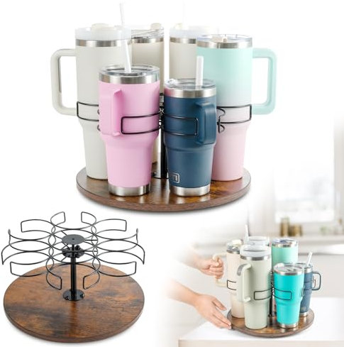 Organizzatore di Bottiglie per Stanley, Organizzatore Rotante per Bicchieri da 20-40 oz con Manico, Portabottiglie a 6 Scomparti, Accessori per Organizzazione e Stoccaggio in Cucina (EU)