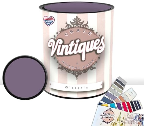 Vintiques Chalk & Mineral Paint, Wisteria, 32oz - Matte Finish- Easy Application for DIY Projects - Furniture, Wood, Metal, Home Decor and More - includes color card