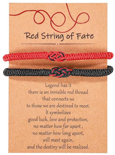 2pcs Matching Bracelets, Red Black String of Fate Lucky Bracelet Love Knot Couples Jewelry Long Distance Relationship Bracelets for His and Her Boyfriend Girlfriend Lovers Valentines Day Gifts