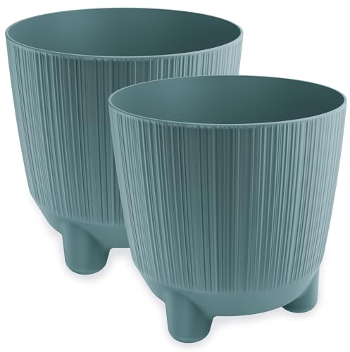 PECZEKO Blumentopf matt, Pflanzkübel mit Beinen, Dekorativer Topf für, groß und klein Pflanzen, 2er-Set blumenkübel, blumenkübel kräutertopf (2 Pack) Blau, ø 11 cm