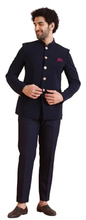 KISAH Uomini Nero Solido Jodhpuri Bandhgala Pantaloni Set, Nero , 58