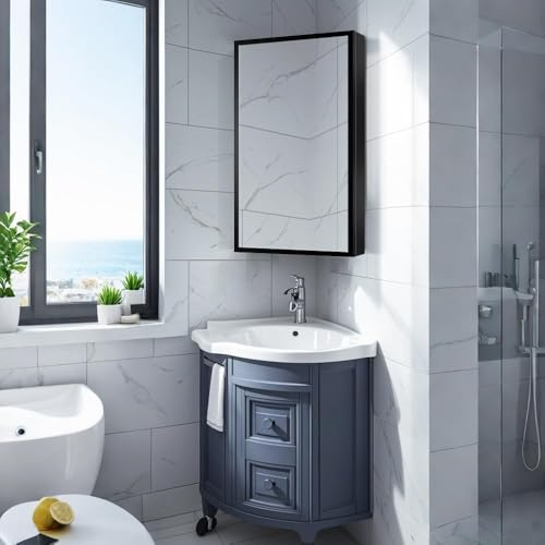 Janboe Corner Mirror Cabinet,35×70cm,Aluminum Framed,Powder Coating Cabinet