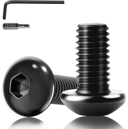 XRXYMQ 30 st M6 svart skruv, M6 x 12 mm, kullerhuv/rundhuvudskruv, svart, med insexnyckel och innensechskant bit för installation och industri