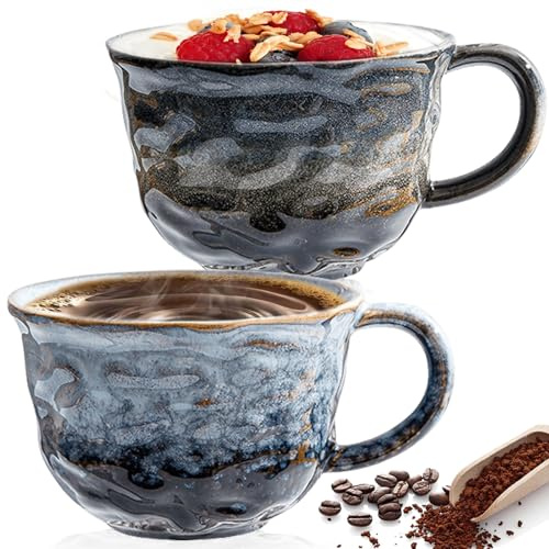 Set di 2 tazze da cappuccino, 260 ml, in ceramica, realizzate a mano, in porcellana, con manico, in ceramica, per ufficio, casa, compleanno, Natale, festa della mamma