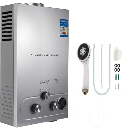 PEIXU 10L Scaldacqua a Gas Propano GPL 20KW Propano Butano Riscaldatori di Acqua a Gas Liquefatto,Scaldabagno Istantaneo Senza Serbatoio con Kit Doccia, per Campeggio,Camper,Casa