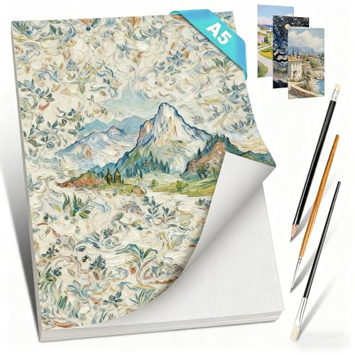 Romon Papel Acuarela, 30 Hojas Cuaderno Acuarela Bloc Acuarela, Sketchbook Acuarela para Artistas Adultos Adolescentes, Bloque de acuarela A5 Watercolor Paint Pad Blanco Acuarelas 300gr Algodon