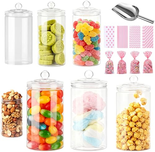 Ksnowqi 6 Pezzi 800ml Contenitori Per Confettata in Plastica Retrò, Barattoli di Plastica per Dolci, Vasi Confettata, Barattoli di Caramelle con Coperchi per Matrimoni, Compleanni, Feste, Celebrazioni