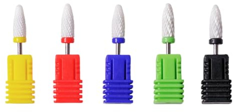 YAZWUR Set di 5 Frese per Unghie in Ceramica Professionali a Forma di Mais per Manicure e Pedicure, Testine per Modellare e Rimuovere Gel e Acrilico (3/32 Pollici)