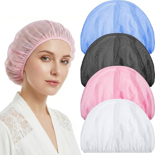 Tyqour 4 PCS Mesh Hair Nets for Sleeping, Sleep Bonnets for Women Sleeping Caps Hair Bonnets for Women Sleeping, Sleep Caps for Women, Colorful Elastic Hair Drying Bonnet