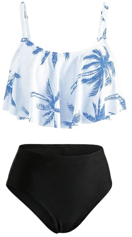 Keyck Ragazze Bikini Set Due Pezzi Costume da Bagno per Bambina Ruffle Bustier Bikini Slip Asciugatura Rapida Costumi da Bagno Mare Spiaggia Piscina Surf per Bambini 13-14 Anni, Blu
