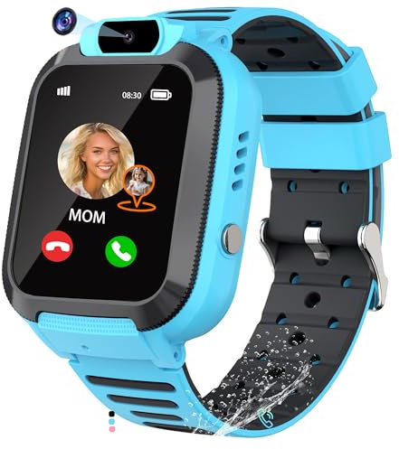 EUNICECG Smartklocka för Barn med GPS-Tracker - Telefon Väckarklocka Röstchatt Spel IP68 Vattentät Klassrumsmodell SOS - Kids Smartwatch för Flickor Pojkar och Tonåringar Digitalt Födelsedag Gåvor