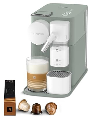 Nespresso Lattissima One Coffee Machine by De'Longhi for Original Coffee Pods, Latte, Cappuccino, Integrated Milk Frother, Starter Capsule Set Included, EN510.GR, Sage Green