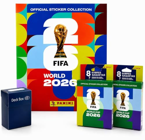 Pack Álbum Oficial Mundial Panini FIFA World Cup 2026, 16 Sobres y Deck Box de Regalo, Colección Oficial de Cromos