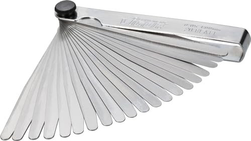 ViGOR V1714 Fühlerlehren-Satz I 20 Blatt, Blätter konisch zulaufend, Schlüsselweite: 0,05 – 1,00 mm I zum Prüfen von Spaltmaßen, Kontaktabständen oder Zwischenräumen