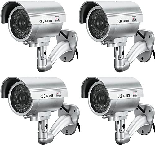 BW CCTV Dummy Kamera 4 x gefälschte Dummy Kamera Home Security CCTV Surveillance Dummy Kamera für den Außenbereich mit blinkenden LED Light Bullet Form - Silber