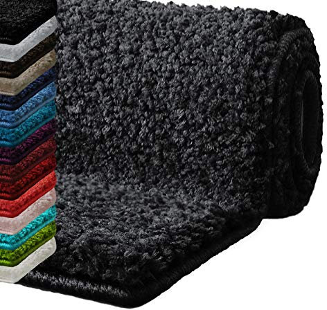 casa pura Badematte 50x60 cm dunkelgrau, Flauschiger Badezimmerteppich Shaggy, Badvorleger rutschfest, waschbar, Duschvorleger, Teppich Fußmatte für Badezimmer und Dusche