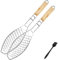 BBQ fischgrillgitter, fischhalter f¨¹r Grill, Edelstahl grillrost Fisch grillkorb, Wooden Handle Fisch Grillen Gitter, Kebab, Grilled Vegetables, Set of 2