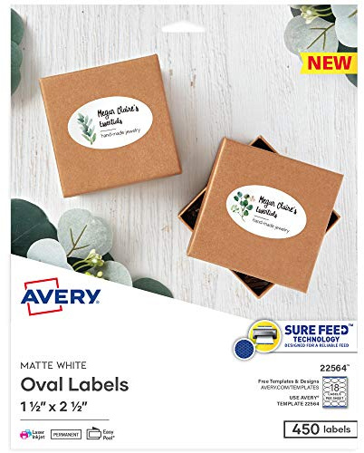 Avery Printable Blank Oval Labels, 1.5 x 2.5, Matte White, 450 Customizable Labels (22564)