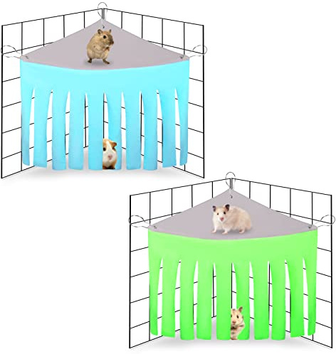 AKlamater 2 Packs Guinea Pig Hideaway Hammock, Fabric Forest Curtain Hideouts for Small Animals, Hammock Hideaway Bed for Hamster Guinea Pig Squirrel Rabbit (Blue+Green)