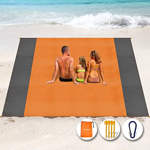 Henrycares Tapis de Plage 300 x 275cm Anti Sable, Couverture de Plage Large Imperméable Compact Natte de Plage pour Plage, Camping, Picnic, Voyage (Orange)