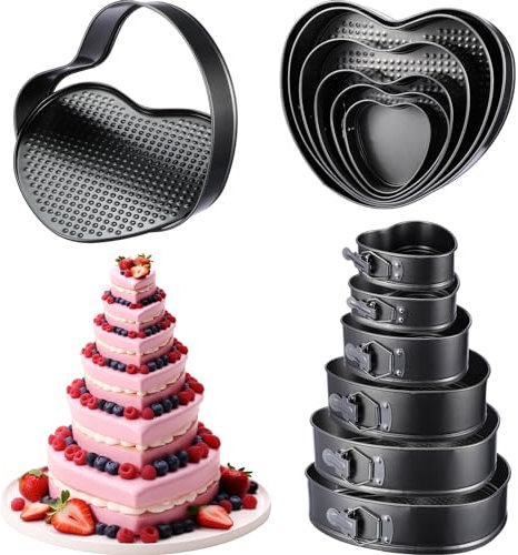 Zhehao 6 Pcs Heart Shaped Cake Pans Heart Springform Cake Mold Cheesecake Nonstick Baking Pans with Removable Bottom Leakproof Deep Wedding Baking Pan for Guests Wedding Day Birthday Family Couples